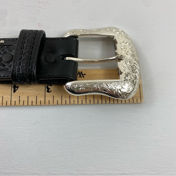 Ranger Belt Company Women’s Black Brown Concho Handtooled Leather Belt Sz 36 - Picture 9 of 14